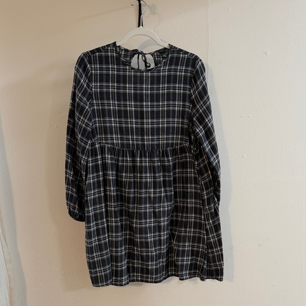 wild fable Black and White Plaid Long-Sleeve Girls Dress